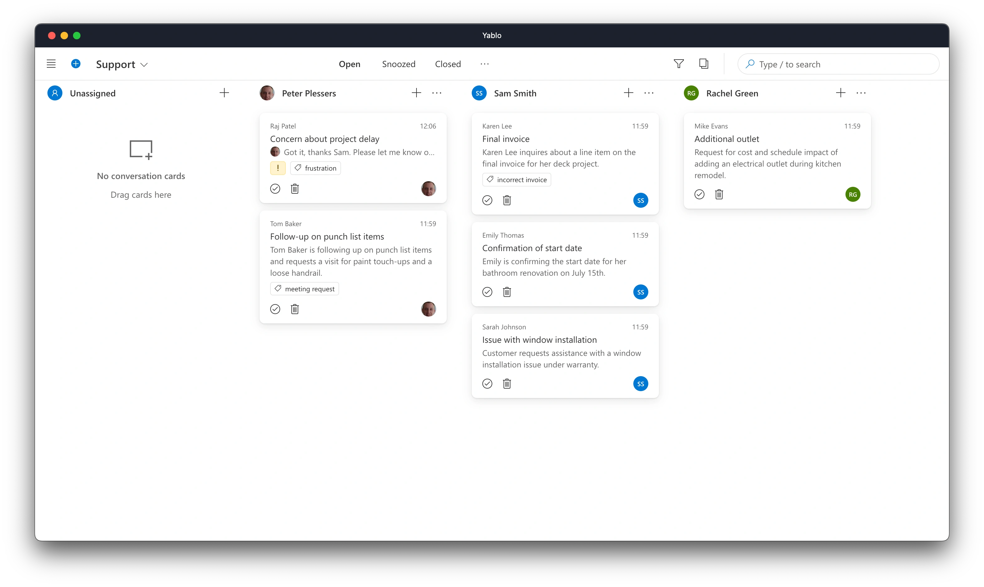 Organize conversations using a visual board